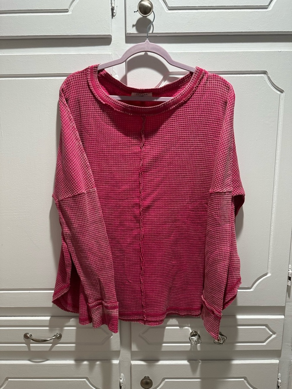 Zenana Pink Waffle Knit Long Sleeve Top